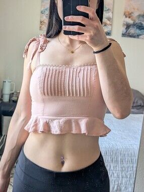Luxe Blush Pink Ruffle Tie-Shoulder Crop Top